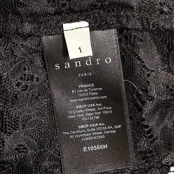 Sandro Paris Womens Lace Sheer Embroidered Long Sleeve Blouse, Open Back, 1/US S - Picture 5 of 9